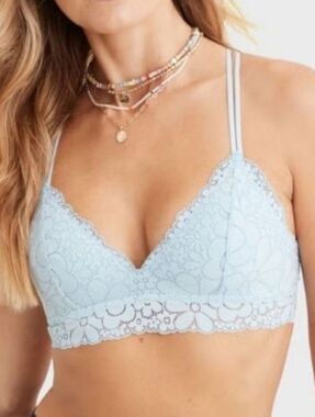 AERIE💘 REAL HAPPY WIRELESS LIGHTLY LINED CANDY LACE BRA SIZE 34C